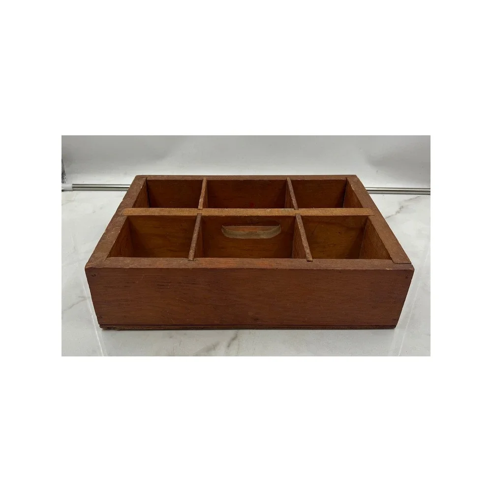 Vintage Wooden 6 Compartment Tool Caddy Organizer Tray Rustic Farmhouse Storage